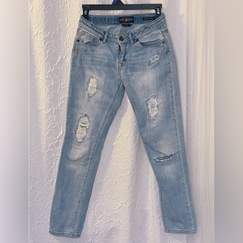 Lucky Brand Light Blue Ripped Zoe jeggings size 14 girls